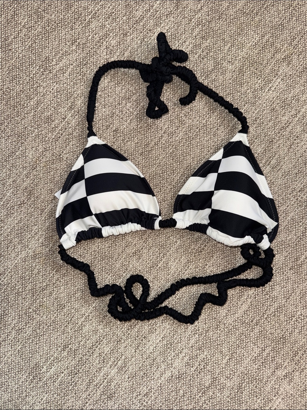 aerie Black and White Striped Triangle Bikini Top - Picture 1 of 3